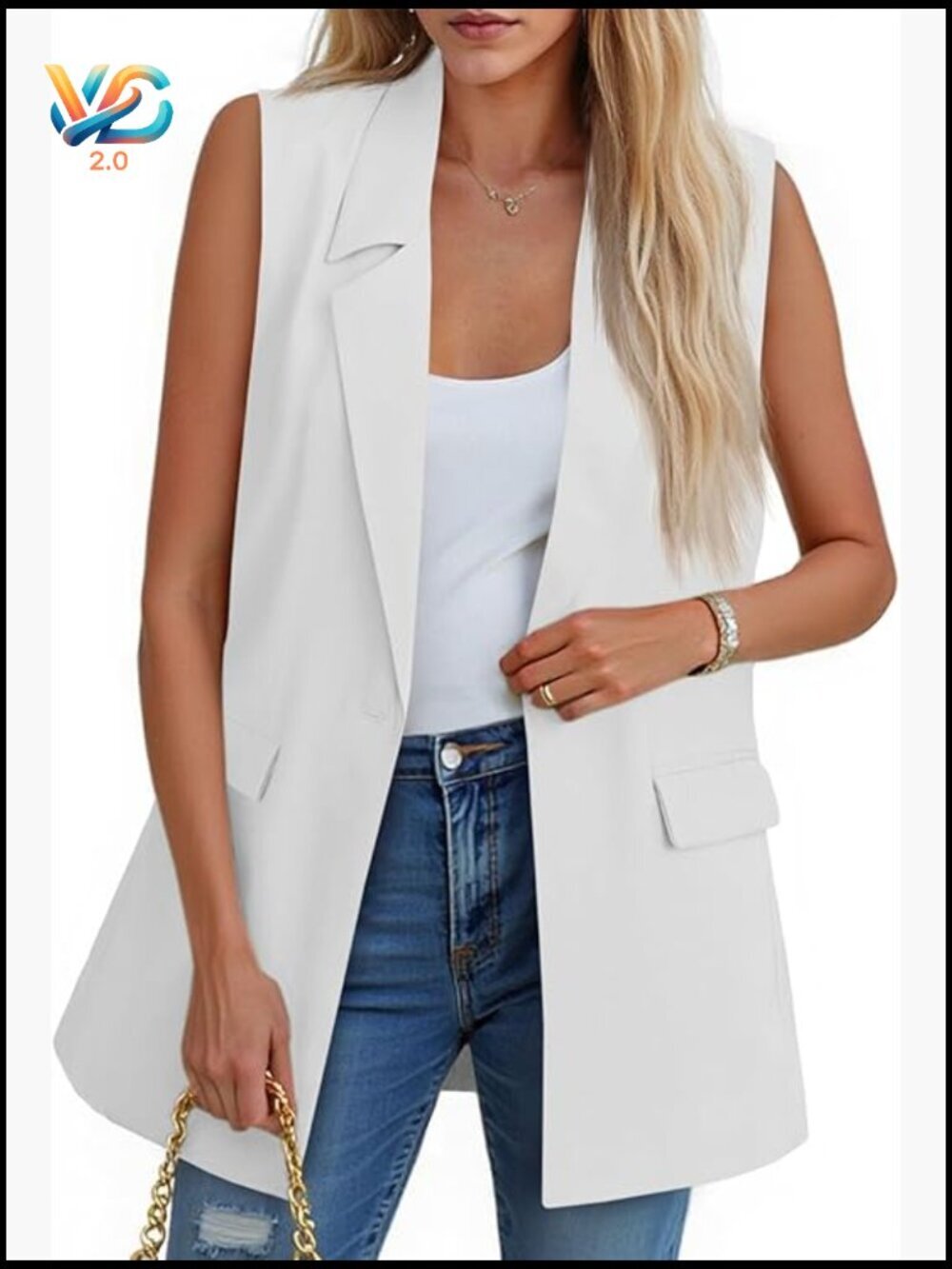 Sleeveless Blazer Vest Casual Open Front Single Button Summer Jacket with